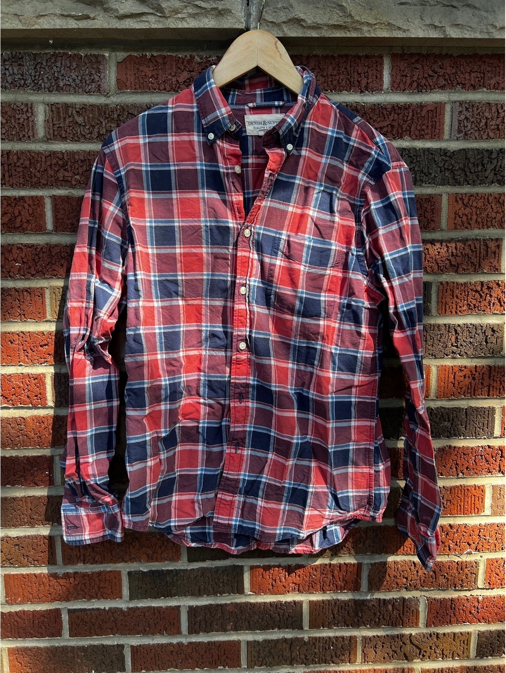 Denim & Supply Red and Navy Blue Plaid Button Down Dress Shirt